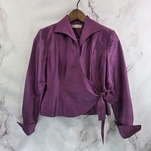 Kate Hill Jacket Womens 2 Petite Purple Silk Shimmer Metallic Lightweight Wrap